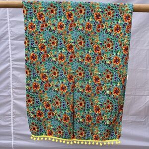 Sarong/Coverup/Canga - Flowers Multi colored w/Yellow Poms